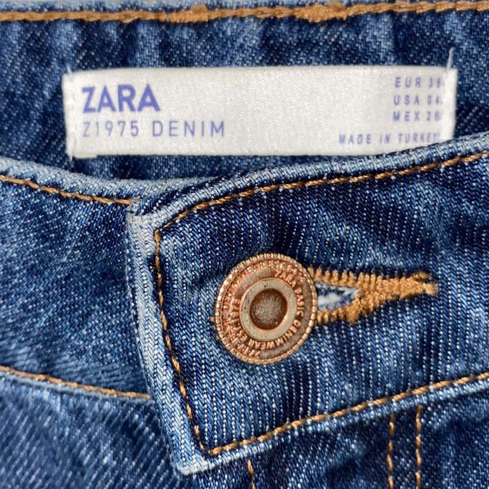 Zara Z1975 Denim Distressed Ripped Raw Hem Boyfriend Jeans Size 4 - Picture 5 of 13